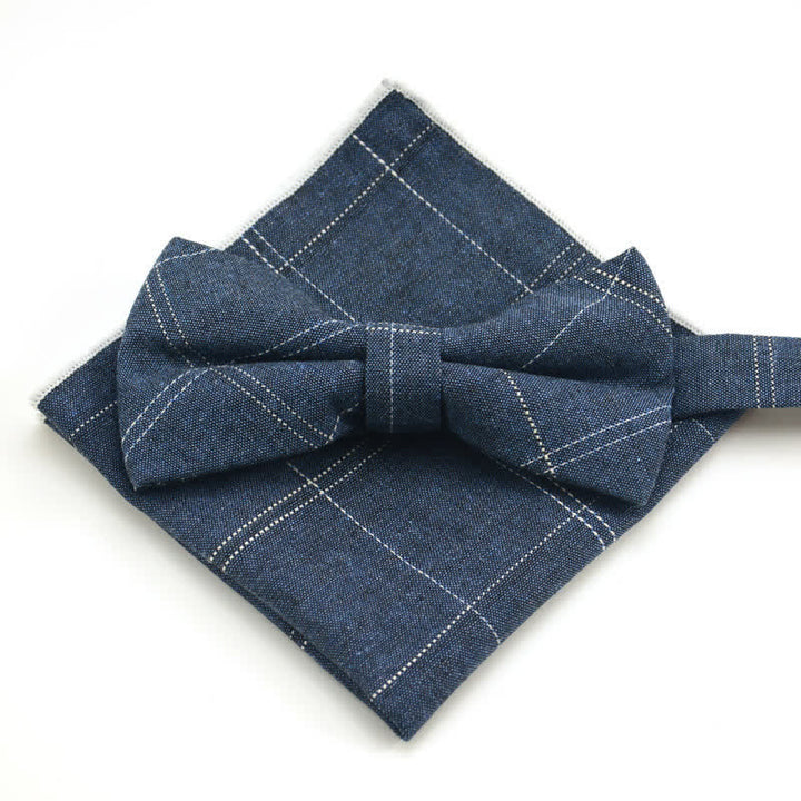 2Pcs Men's Classic Plaid Bow Tie Set - Blue - image 2