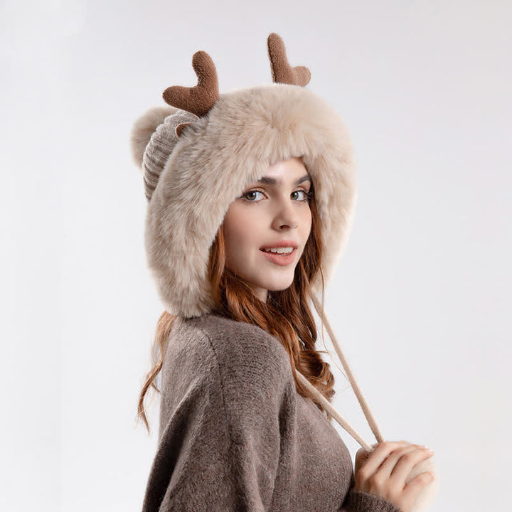 Women's Cute Deer Horn Pompom Knitted Hat - image 10
