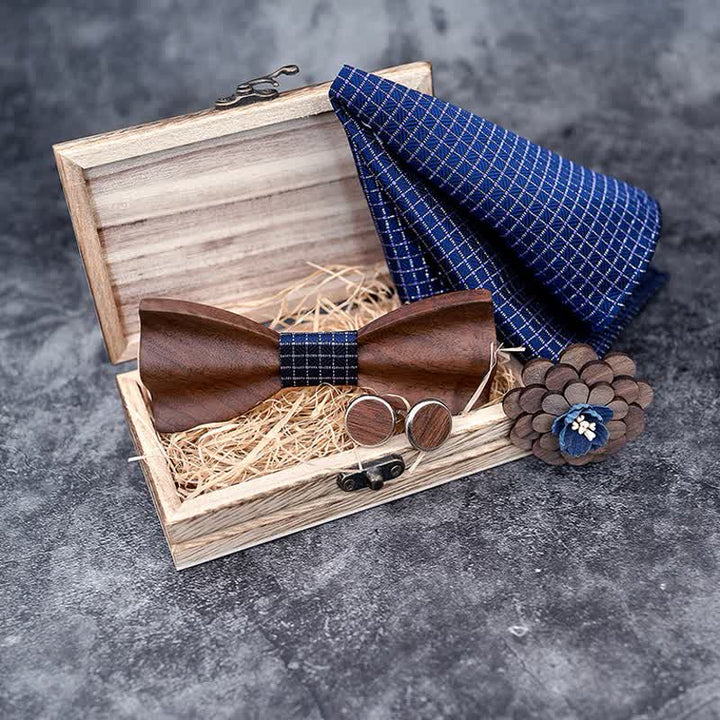 4Pcs Men's Black Walnut Wooden Bow Tie Set - image 5