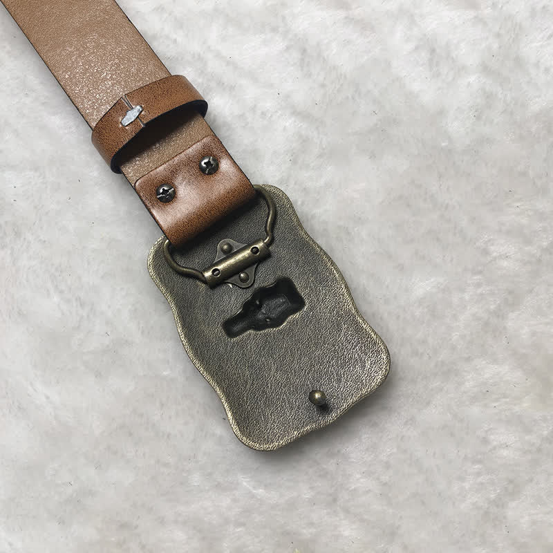 Men's Western Totem Bull Head Leather Belt - image 6