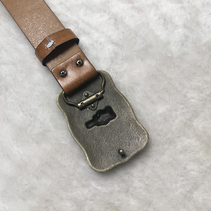 Men's Western Totem Bull Head Leather Belt - image 6