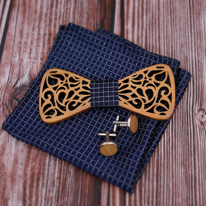 3Pcs Men's Vintage Hollow Wooden Bow Tie Set - image 1