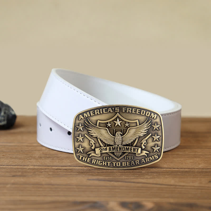 Men's DIY Eagle America's Freedom Buckle Leather Belt - Antique Bronze - White PU Belt (40) - image 9