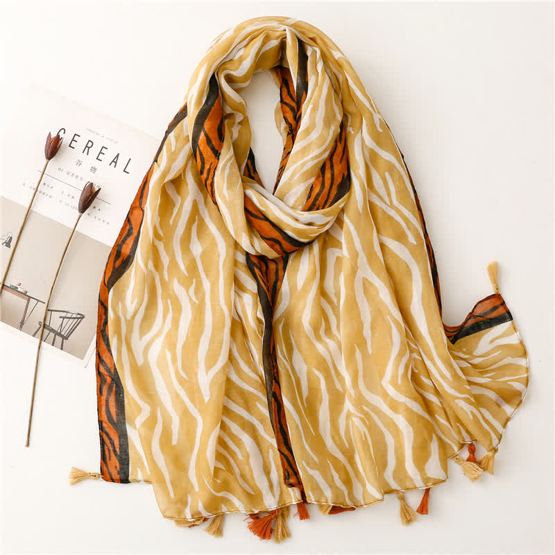 Women's Floral Soft Cape Wheat Fringe Scarf - Yellow - image 11
