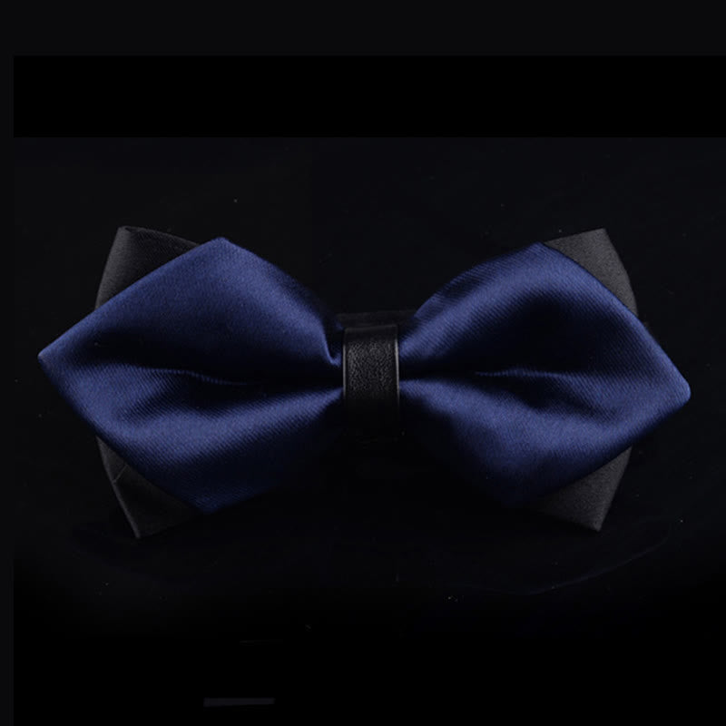 Men's Navy Blue Double-layer Pointy Bow Tie - Navy Blue - image 0