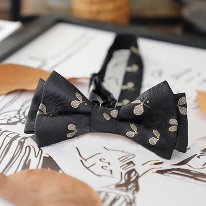 Men's Retro Floral Leaves Bow Tie - Black Leaves - image 5