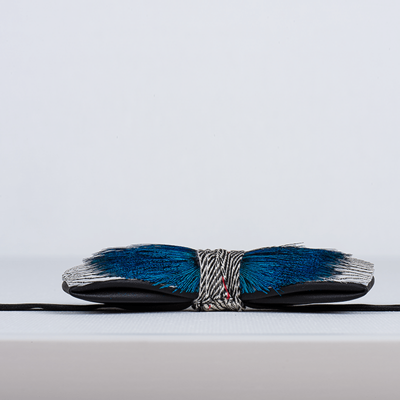 Blue Peacock Ocean Love Feather Bow Tie - image 4