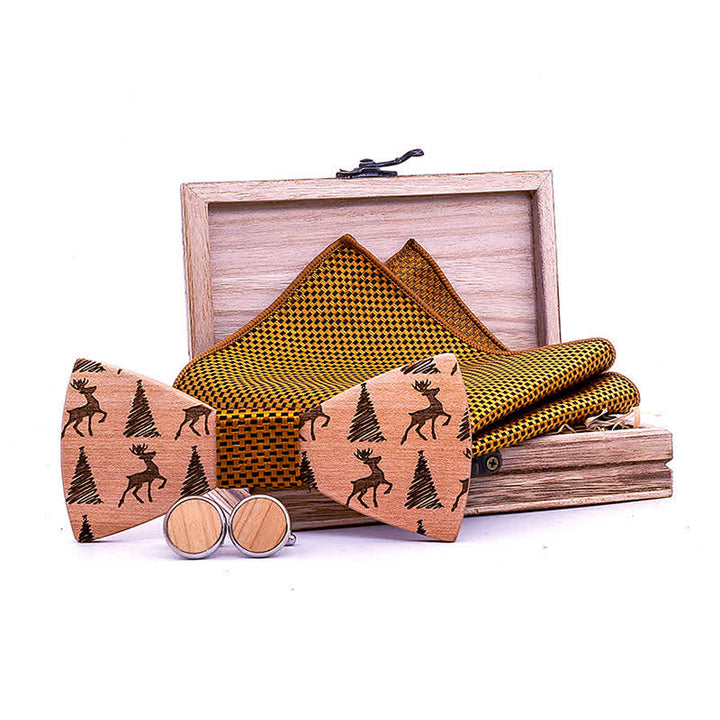 3Pcs Men's Christmas Tree Deer Pattern Wooden Bow Tie Set - image 4