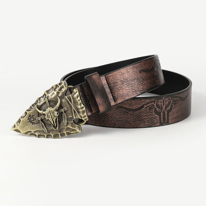 Men's Vintage Triangle Relief Bull Head Leather Belt - image 2