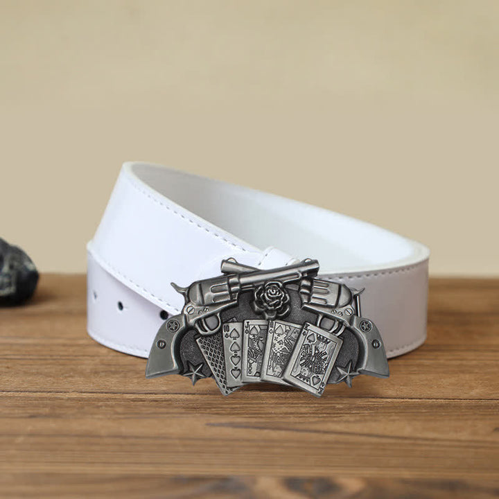 Men's DIY Double Pistol Poker Buckle Leather Belt - Double Pistol - White PU Belt (40) - image 5