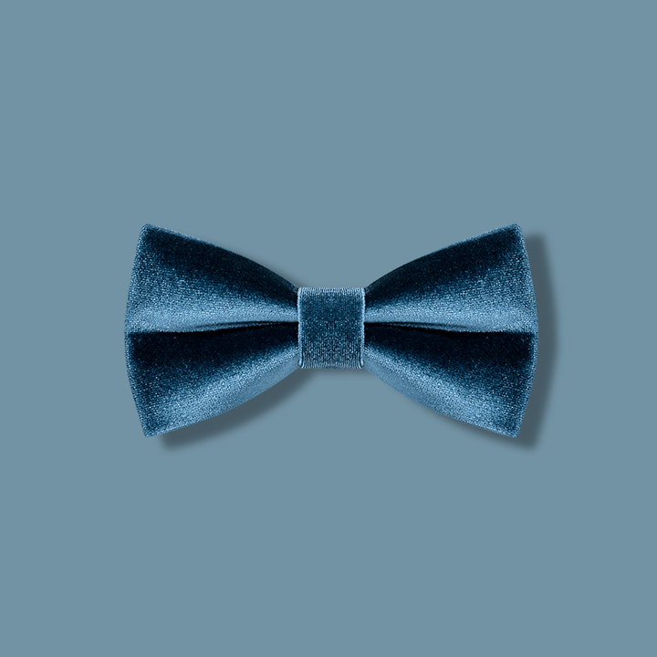 Men's Sax Blue Solid Color Velvet Bow Tie - Sax Blue - image 1