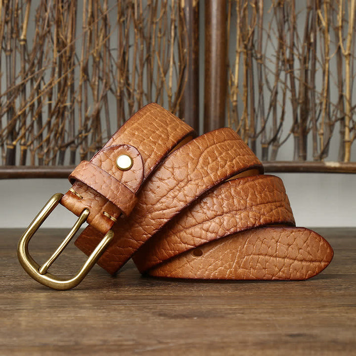 Men's Embossed Bison Skin Pattern Leather Belt - image 9