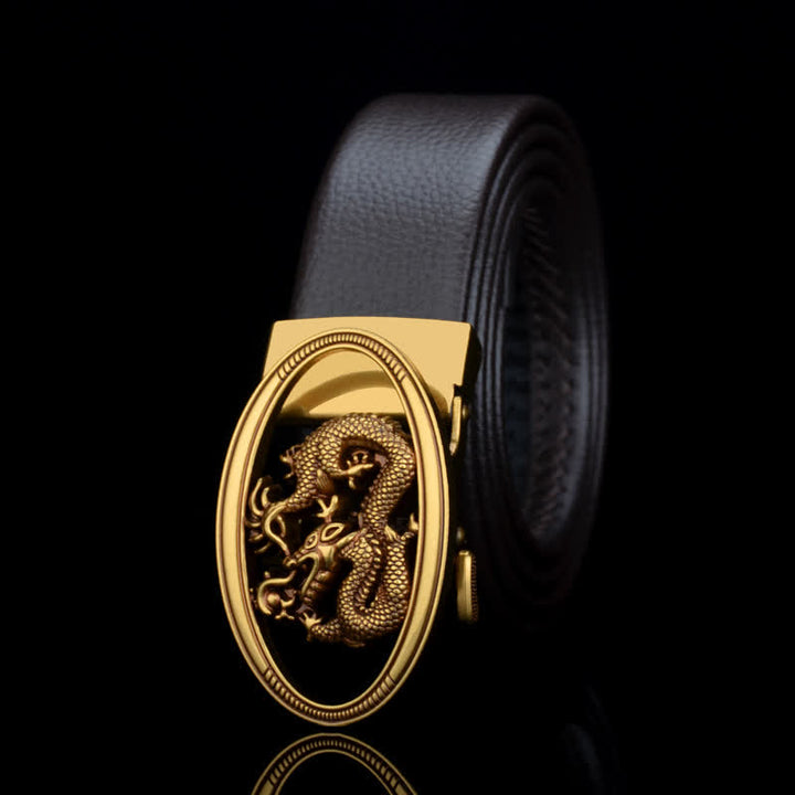 Men's Vintage Flying Dragon Leather Belt - Brown / Pleating - 46 - image 9