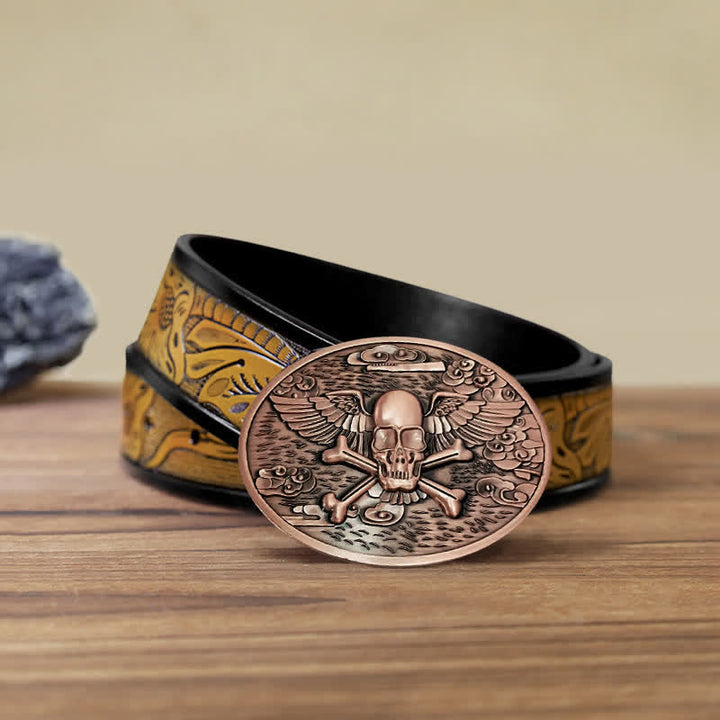 Men's DIY Skull Angel Creative Beer Holder Buckle Leather Belt - Copper - SandyBrown Belt (40) - image 30