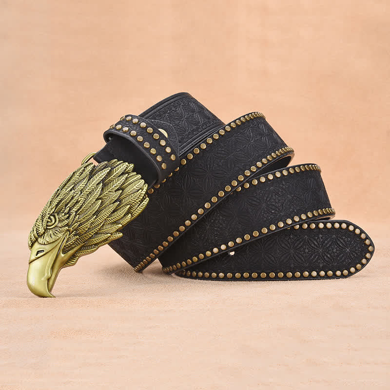 Men's Eagle Vulture Head Steer Rivet Leather Belt - image 5