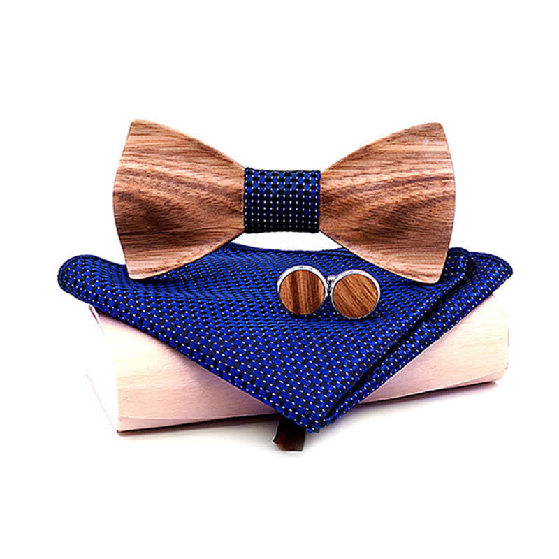 3Pcs Men's Classic Simple Wooden Bow Tie Set - Navy - Style #2 - image 14