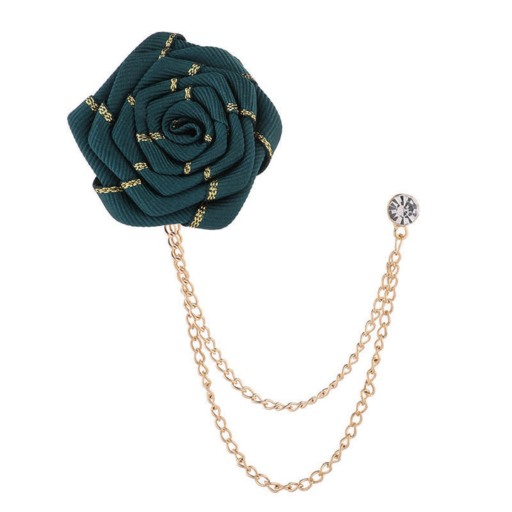 Men's Charming Floral Rose Chain Brooch - Green - image 7