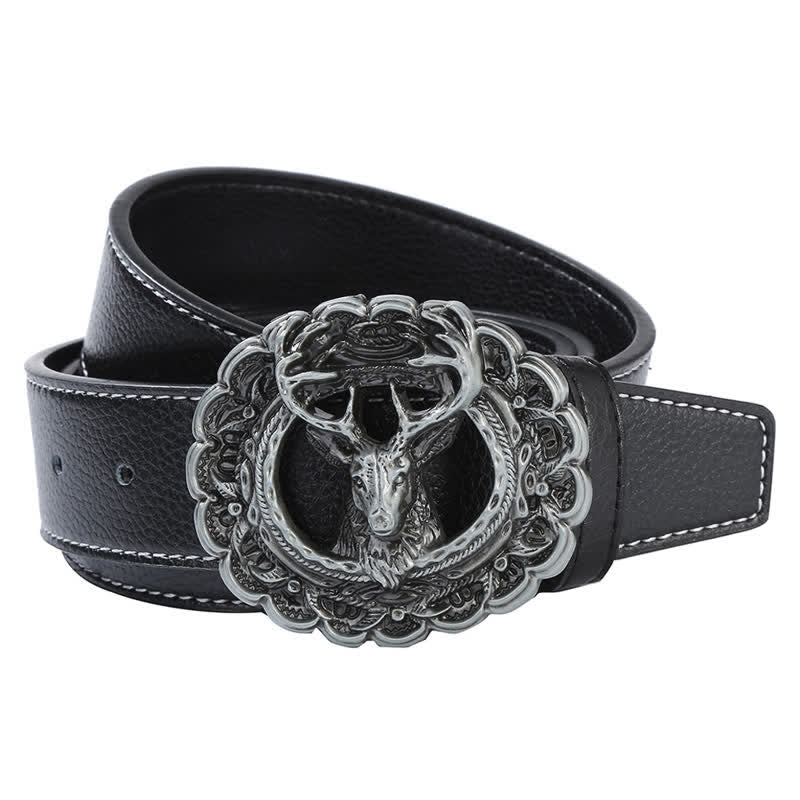 Men's DIY Hollow 3D Elk Antler Buckle Leather Belt - image 2