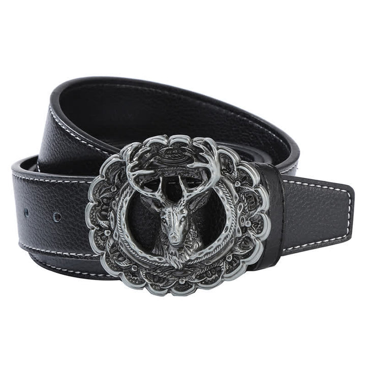 Men's DIY Hollow 3D Elk Antler Buckle Leather Belt - image 2