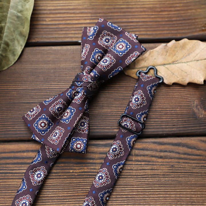 Men's British Striped Floral Bow Tie - Maroon Geometry - image 21