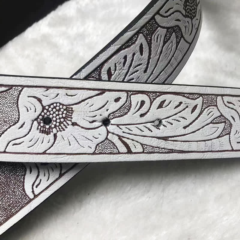Men's Rodeo Bullfighting White Embossed Leather Belt - image 5