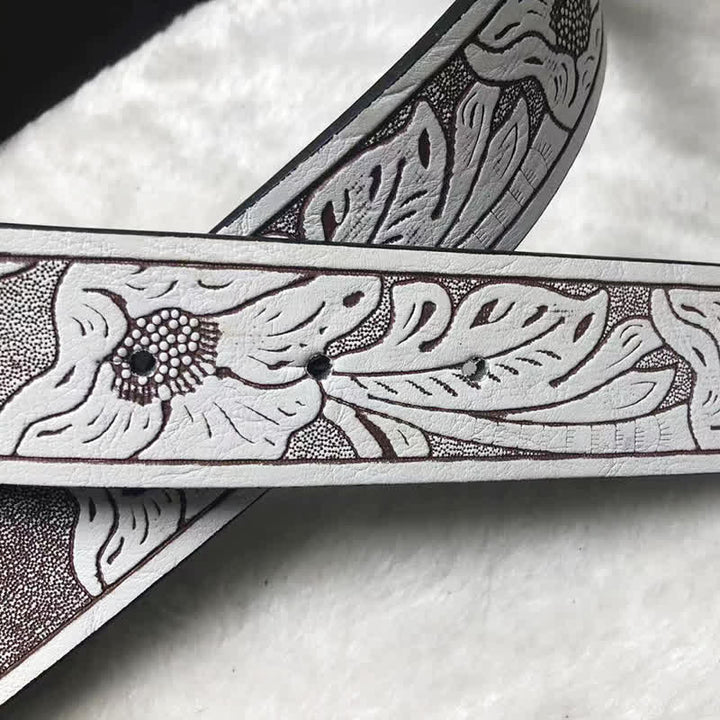 Men's Rodeo Bullfighting White Embossed Leather Belt - image 5