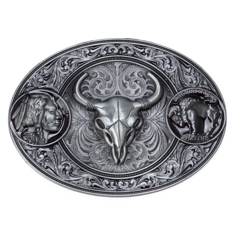 Men's DIY Typical Western Skull Buckle Leather Belt - image 2