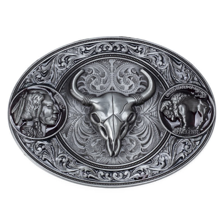 Men's DIY Typical Western Skull Buckle Leather Belt - image 2