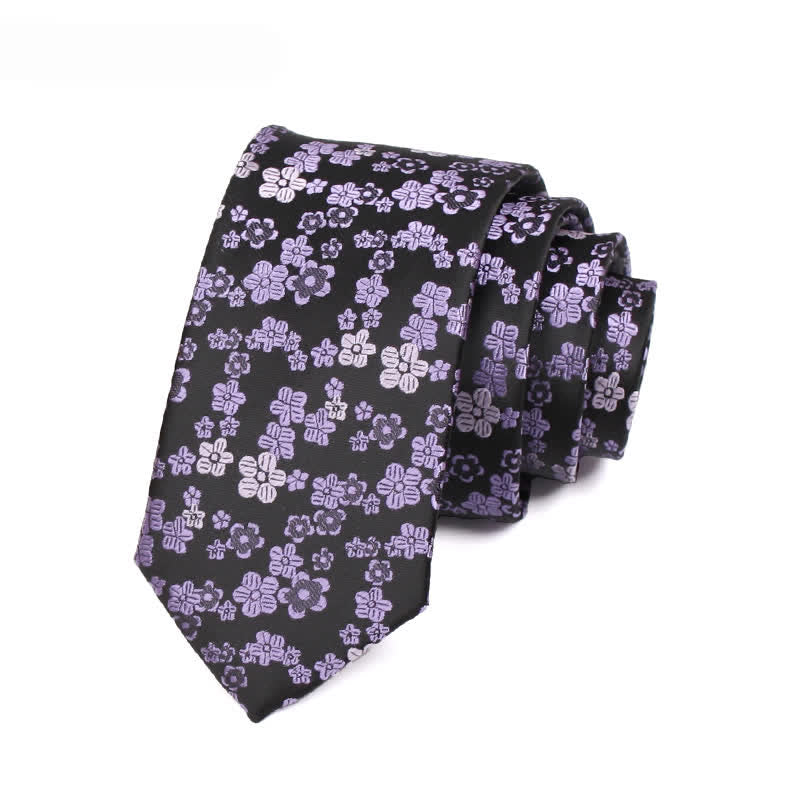 Men's Small Purple Flower Skinny Necktie - Purple - image 0
