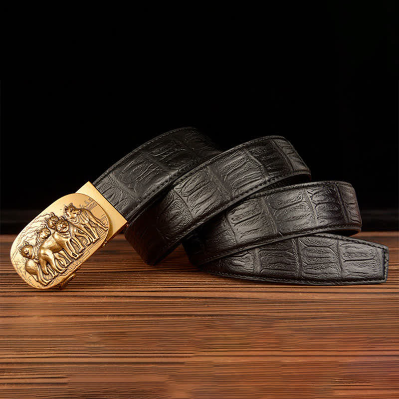 Men's Pack Of Wolves Crocodile Pattern Leather Belt - image 1