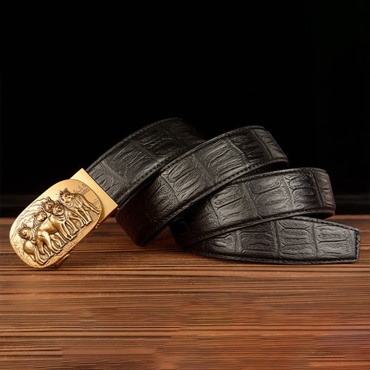 Men's Pack Of Wolves Crocodile Pattern Leather Belt - image 1