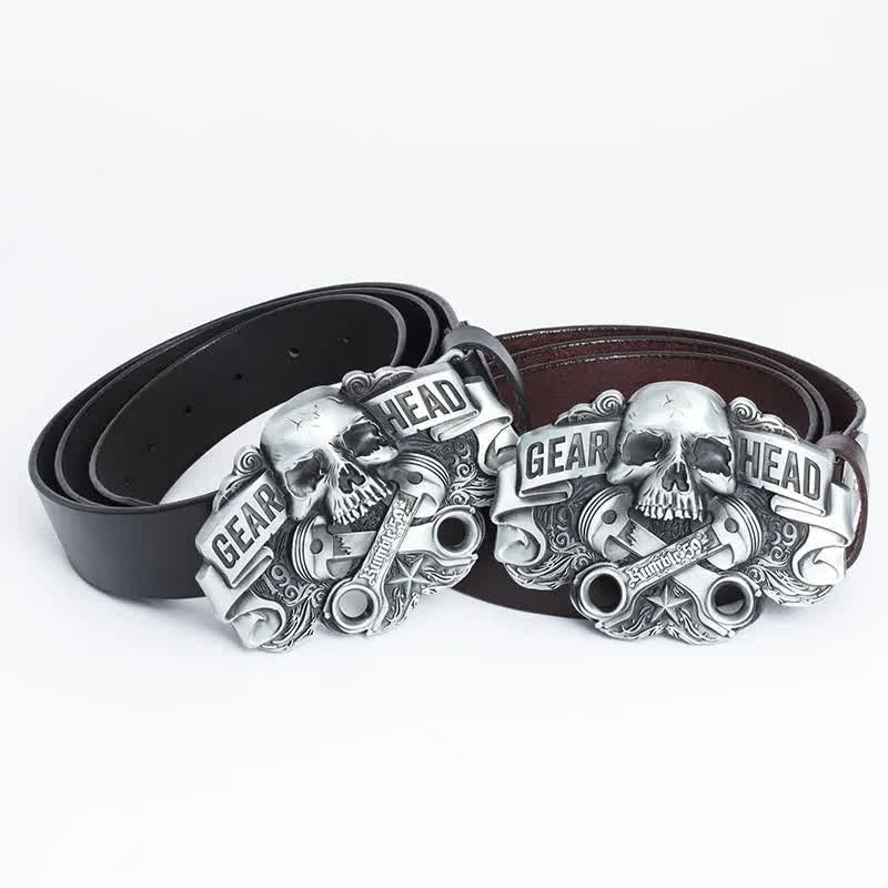 Men's Fancy Skull Gear Head Punk Leather Belt - image 0