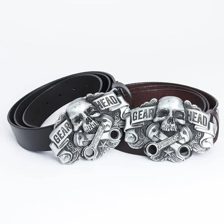 Men's Fancy Skull Gear Head Punk Leather Belt - image 0