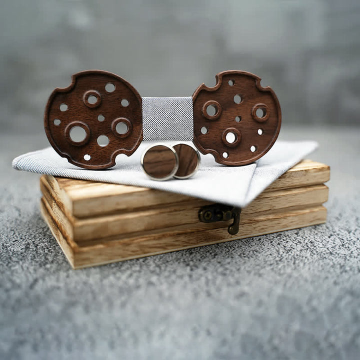 3Pcs Men's Hollow Circle Wooden Bow Tie Set - image 2