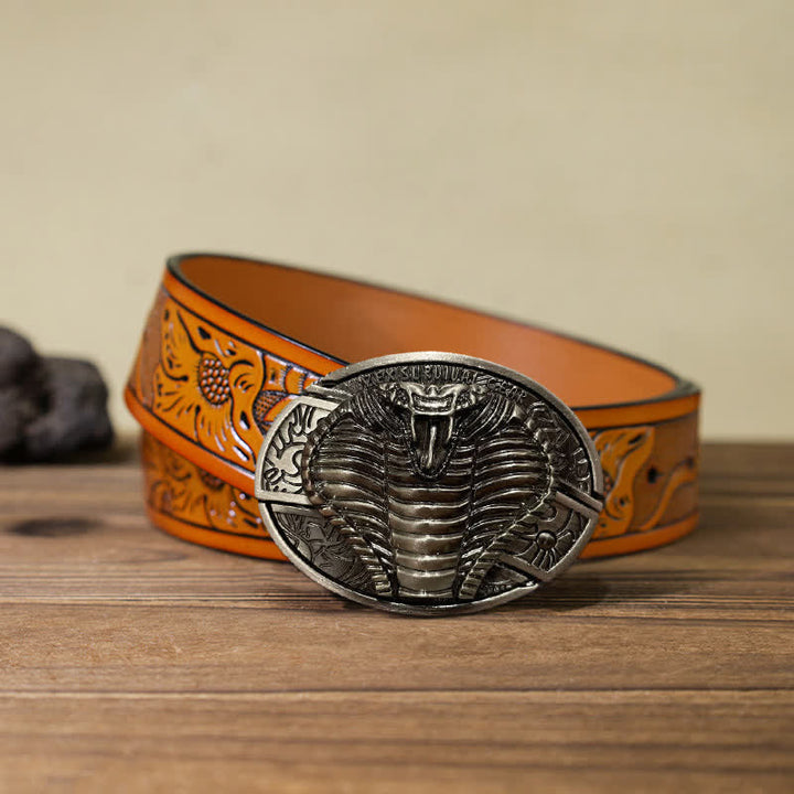 Men's DIY Venomous Cobra Hidden Folding Knife Leather Belt