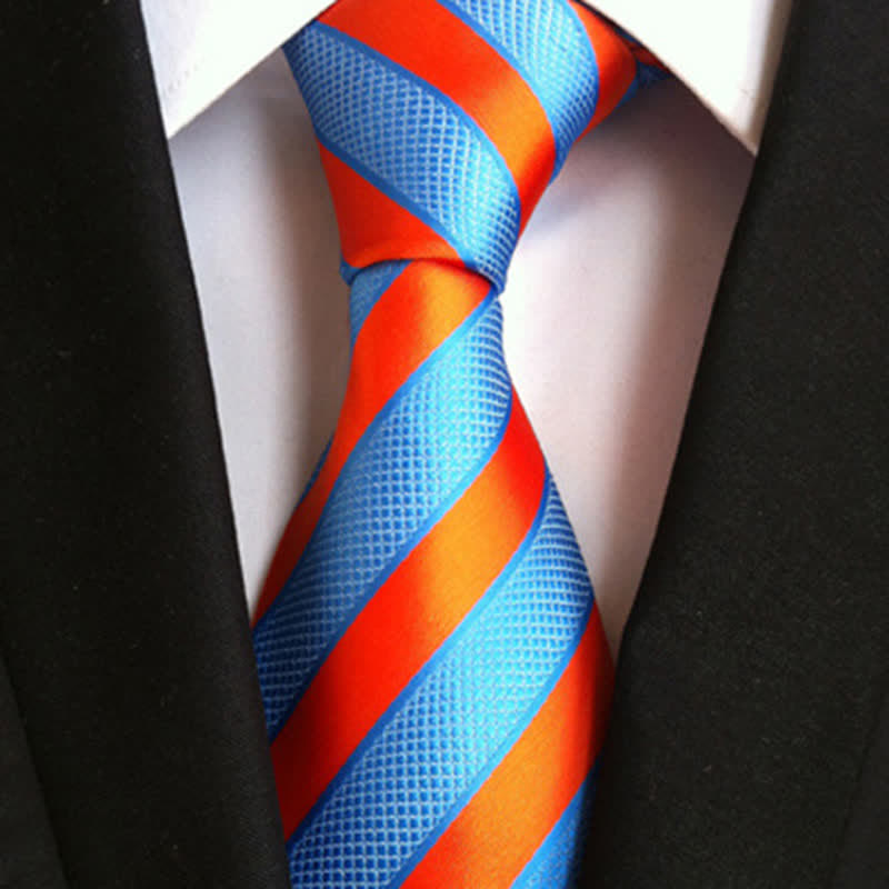 Men's Peppy Block Striped Necktie - Orange & SkyBlue - image 4