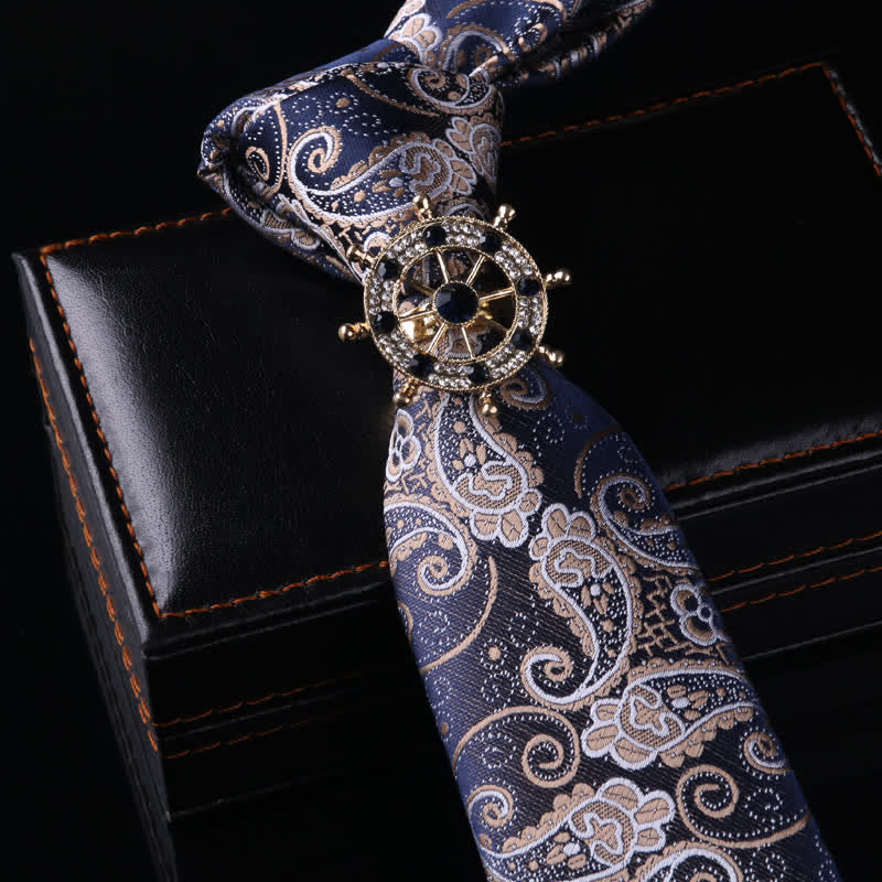 Men's Royal Throwback Pin Buckle Necktie - Helm & Navy Paisley - image 8