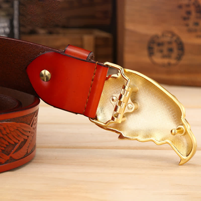 Men's Sharp Eyes 3D Vulture Head Eagle Buckle Leather Belt - image 3