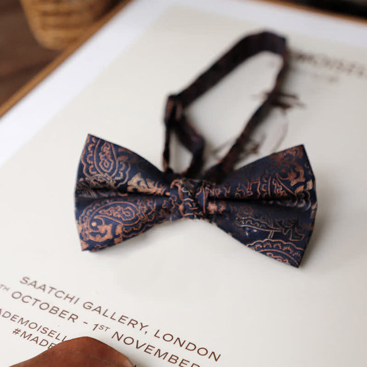 Men's Delicate Vintage Plain Bow Tie - Navy Paisley - image 9