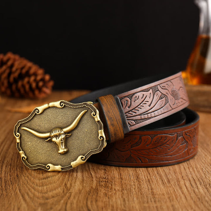 Men's Ancient Longhorn Bull Leather Belt - Brown - 42 - image 2