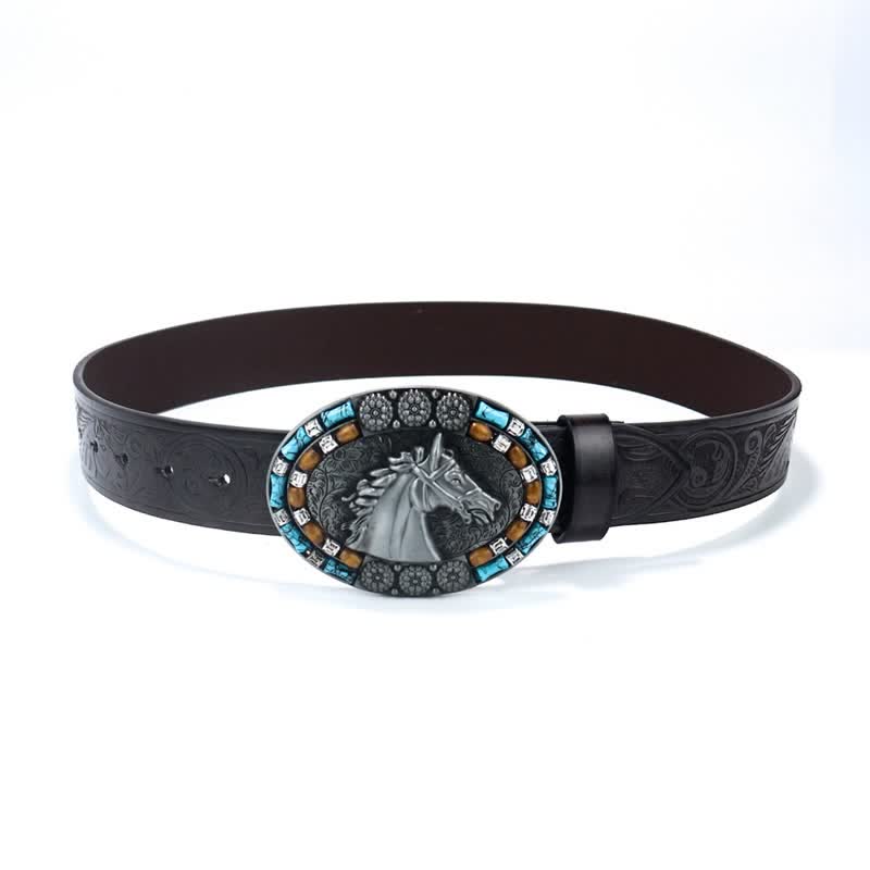 Men's Cowboy Horse Head Turquoise Leather Belt - image 8