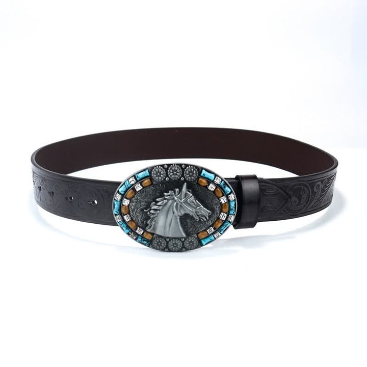 Men's Cowboy Horse Head Turquoise Leather Belt - image 8