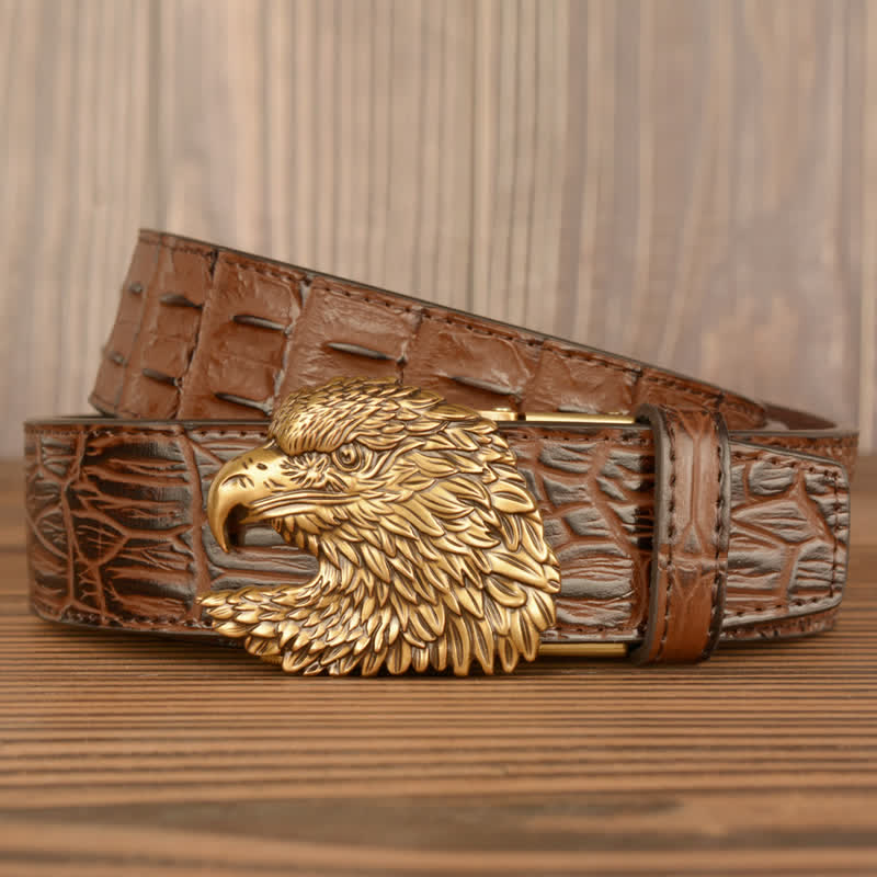 Men's Eagle Head Crocodile Embossed Leather Belt - image 0
