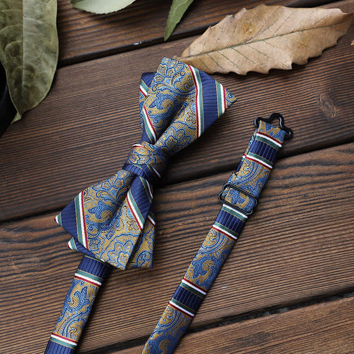 Men's British Striped Floral Bow Tie - Khaki Stripe - image 6