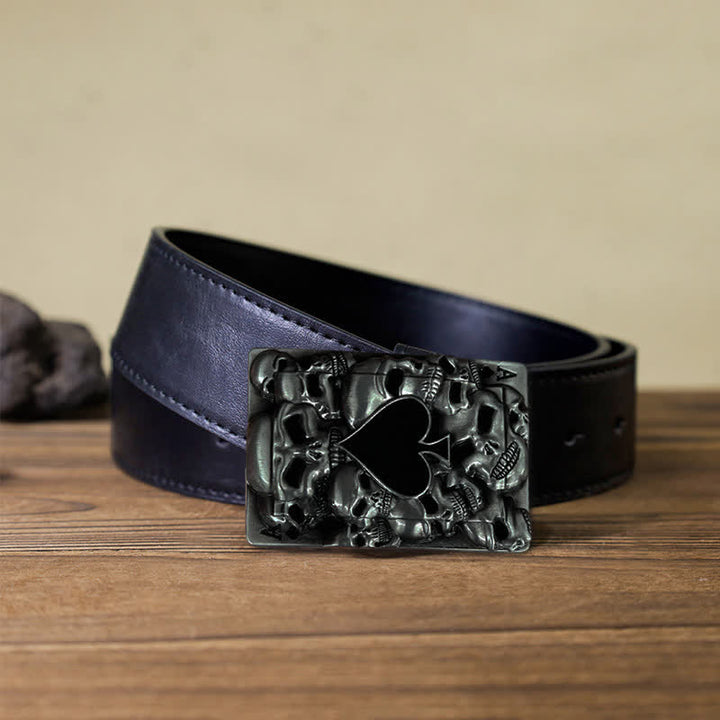 Men's DIY Skull Ace of Spades Buckle Leather Belt - Ace of Spades  - Black PU Belt (40) - image 3