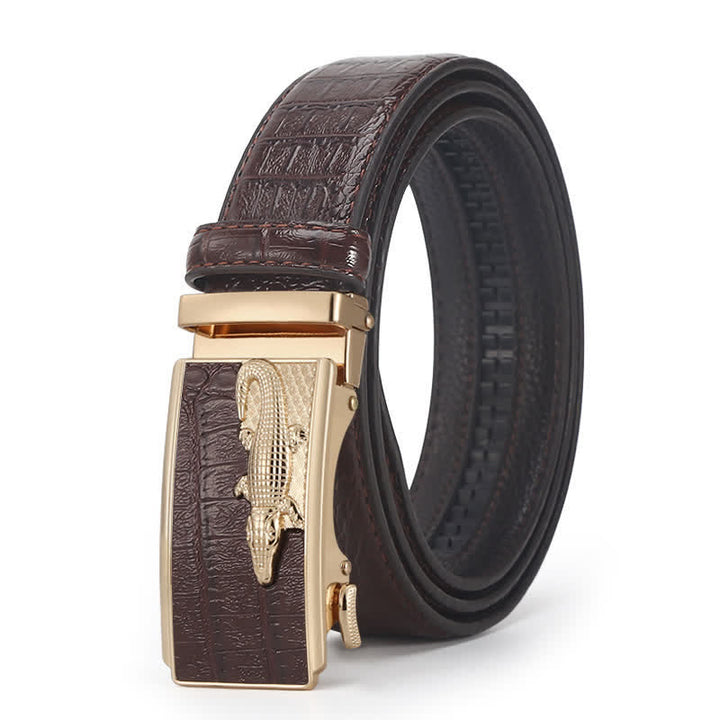 Men's Crocodile Pattern Automatic Buckle Leather Belt - Style #10 - Brown / Gold - 44 - image 30