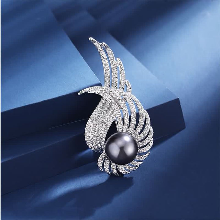 Women's Angel Wing Feather Pearl Brooch - Black - image 4