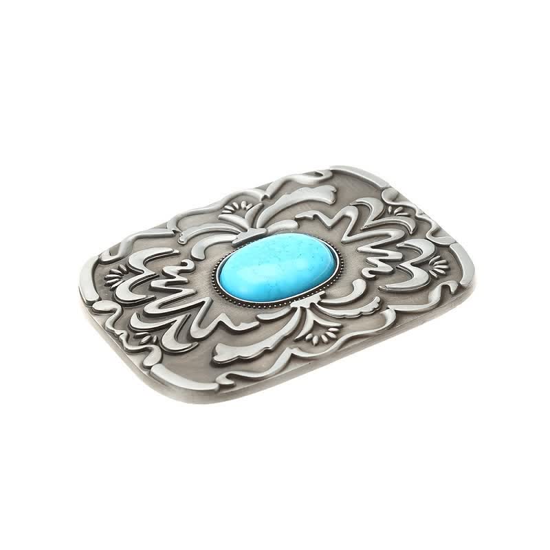 Men's DIY Turquoise Stone Flower Buckle Leather Belt - image 3