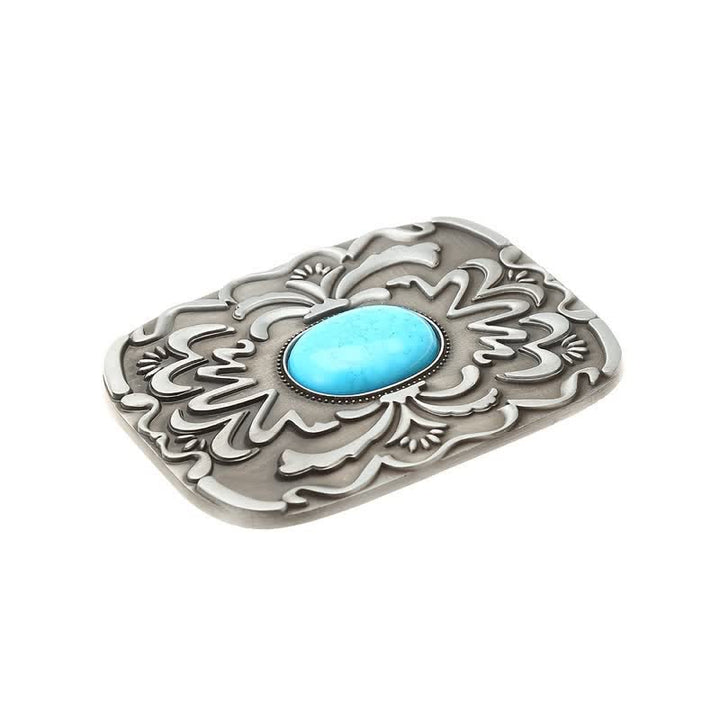 Men's DIY Turquoise Stone Flower Buckle Leather Belt - image 3