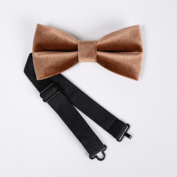 Men's Caramel Brown Solid Color Velvet Bow Tie - image 5